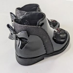 Children's Place Baby Girls Black Patent Leather Glitter/Bow Booties